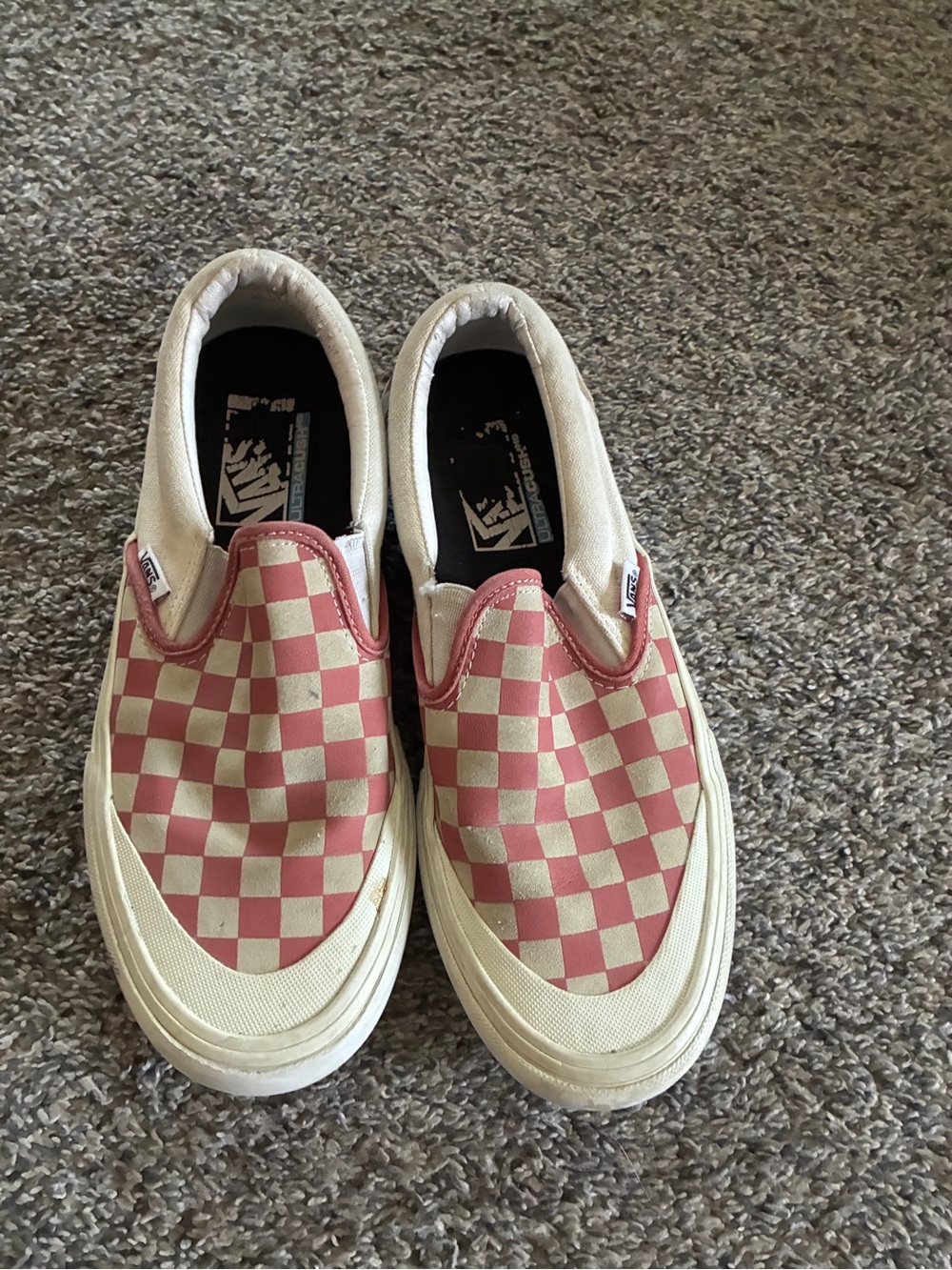 Vans Off The Wall Slip-On Checkerboard Sneakers in Red Cream - men’s 7